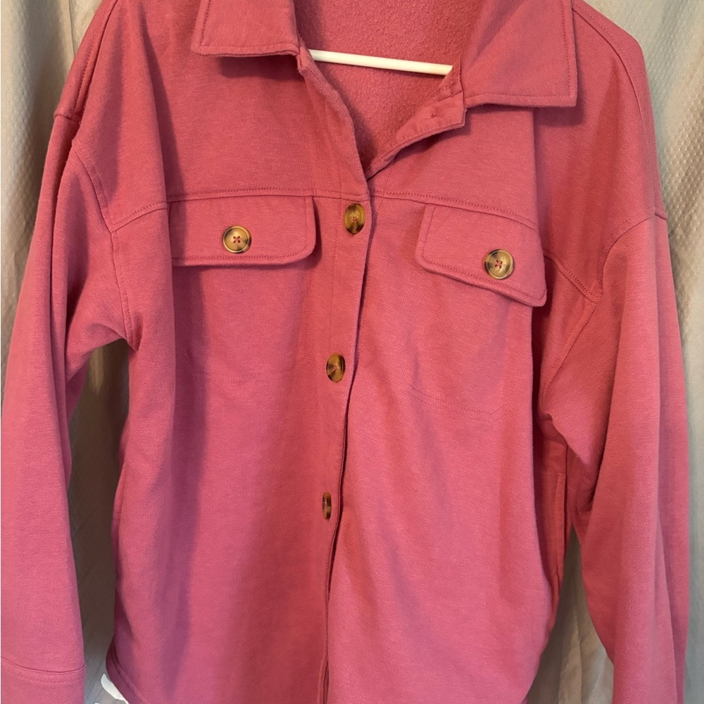 Pink Rose Deep Pink Cozy Button-Front Shacket
